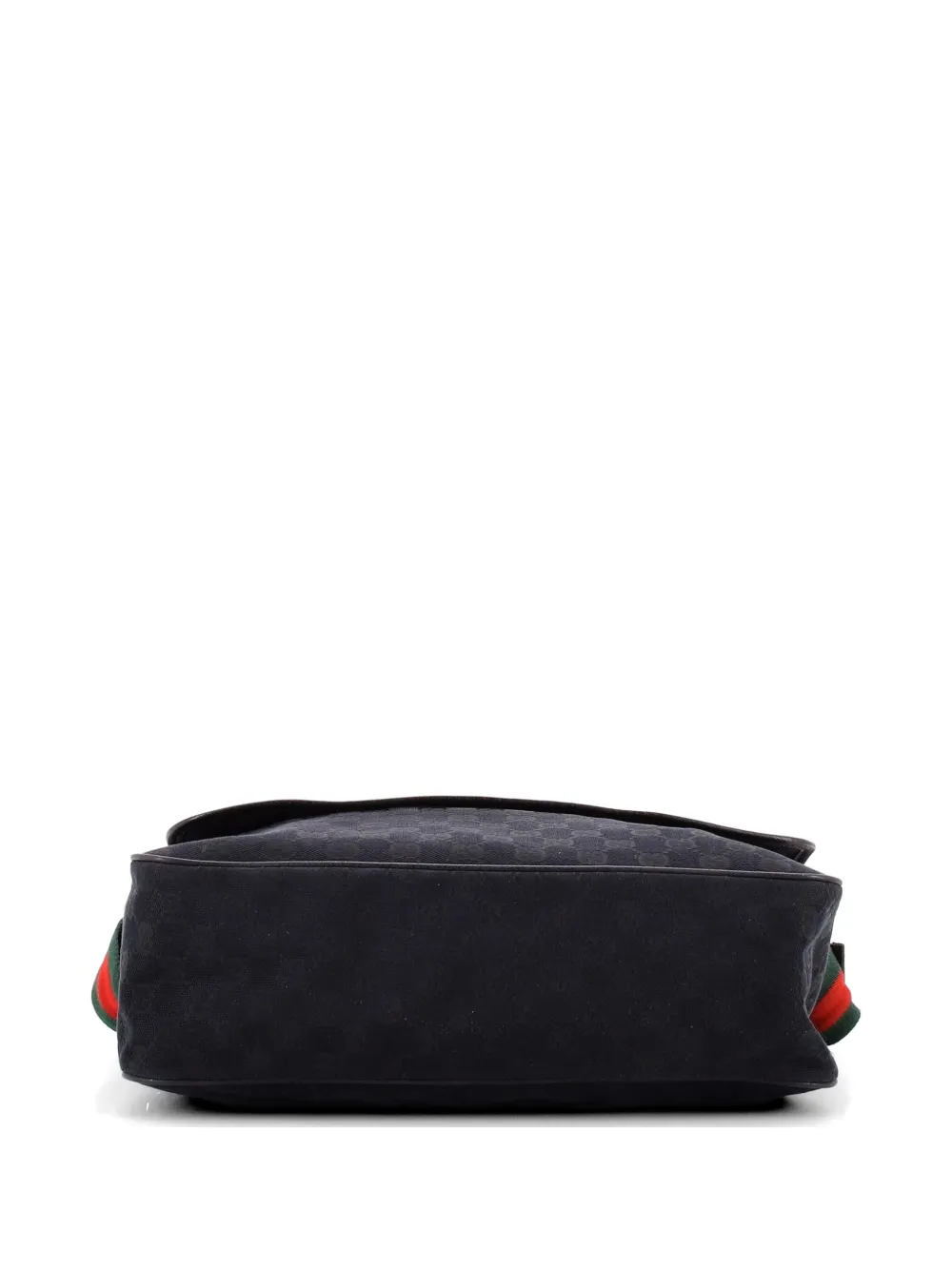 Pre-owned Gucci Web Strap Flap Messenger Gg Canvas Medium Crossbody Bag In Black