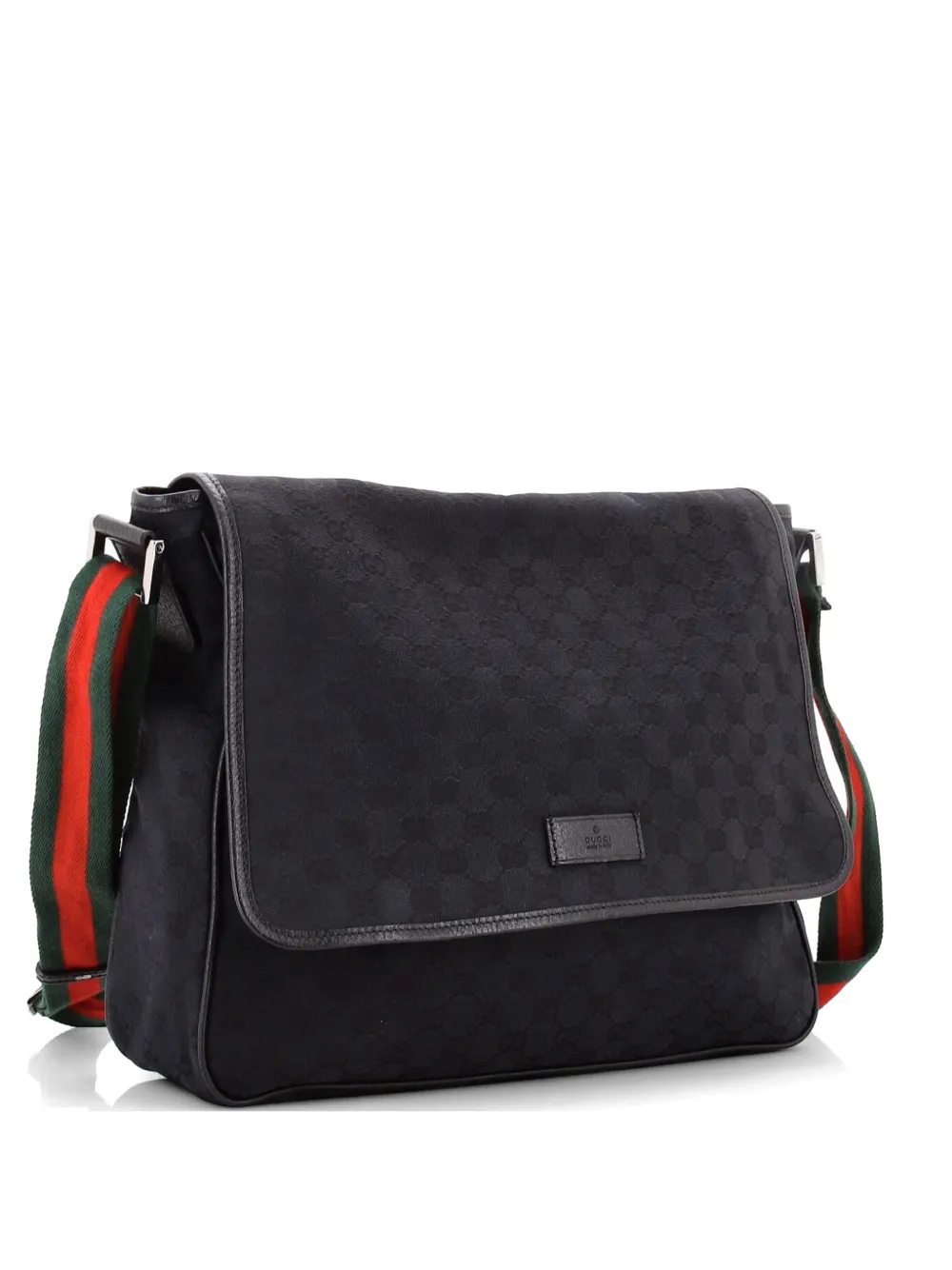 Gucci Pre-Owned Web Strap Flap Messenger GG Canvas Medium crossbody bag - Nero