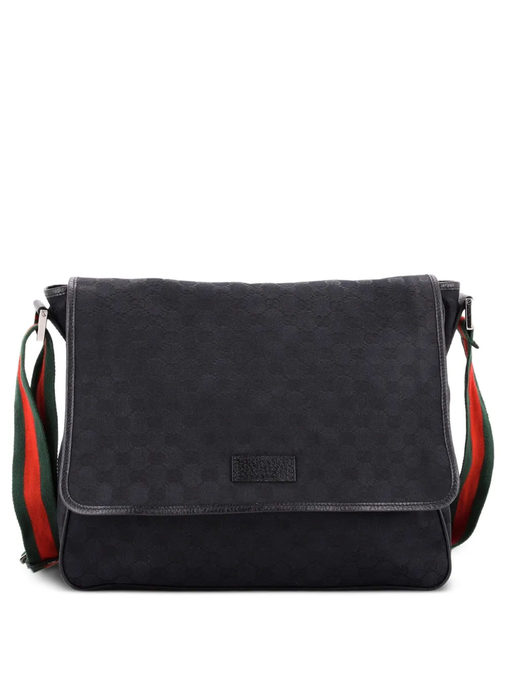 Gucci Pre-Owned Web Strap Flap Messenger GG Canvas Medium crossbody bag - Nero