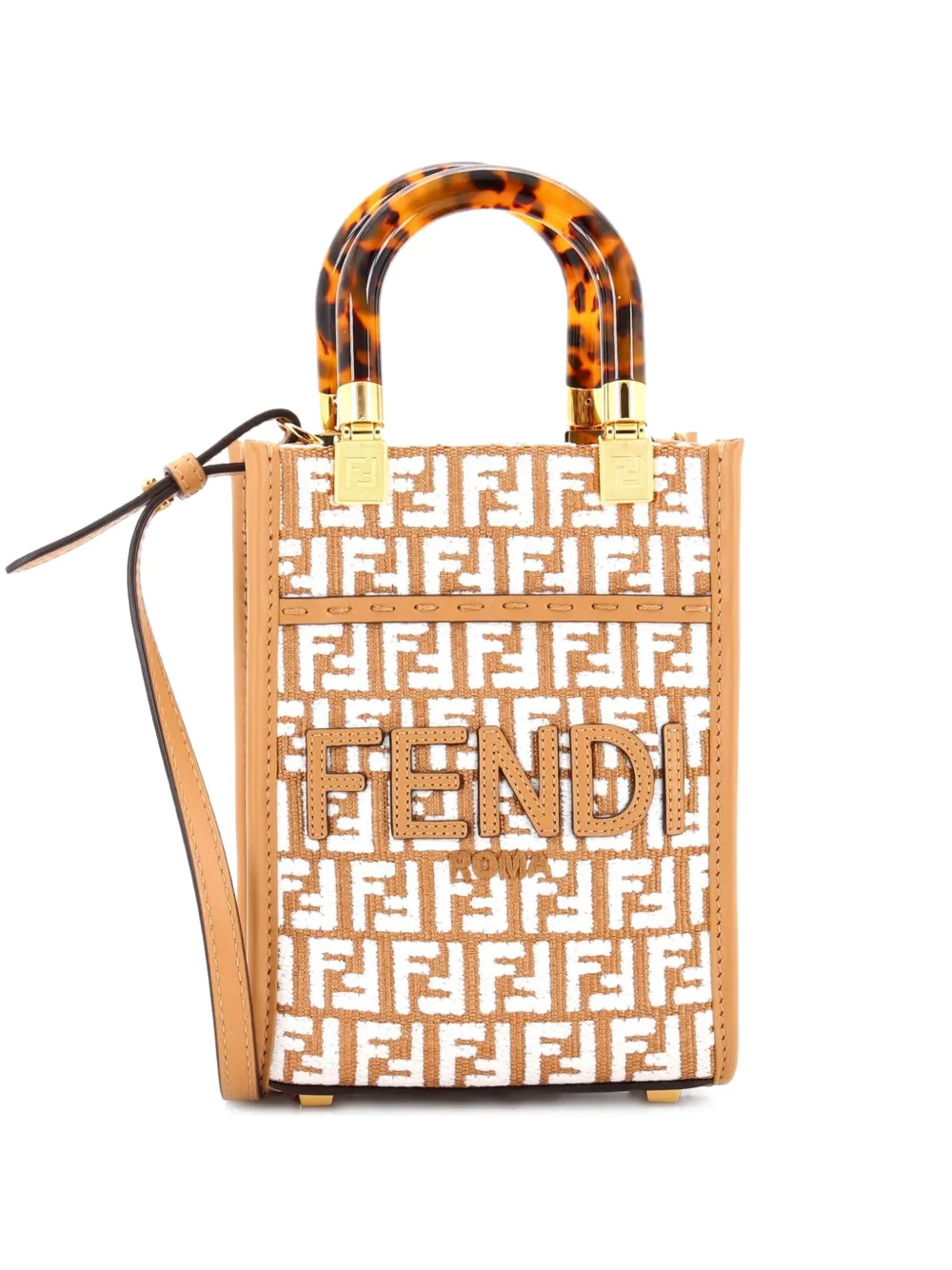 Fendi Pre-Owned Sunshine Shopper Tote Zucca Embroidered Raffia Mini crossbody bag - Toni neutri