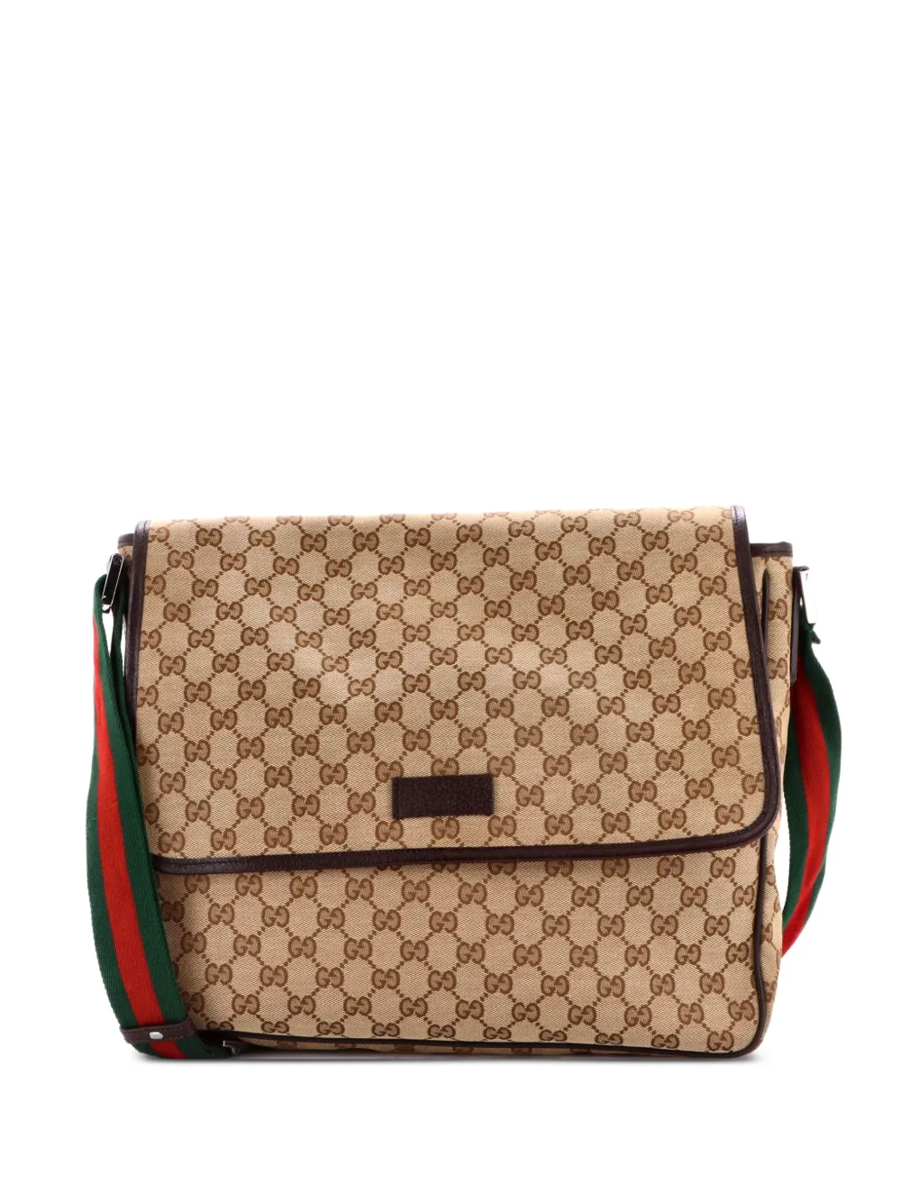 Gucci Pre-Owned Web Strap Flap Messenger GG Canvas Medium crossbody bag - Marrone