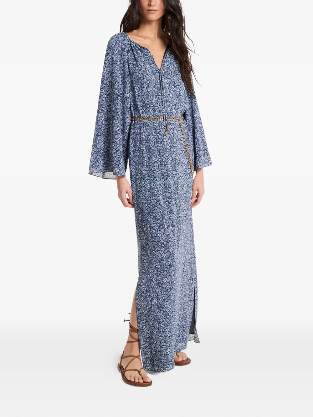 Michael Kors floral-print v-neck kaftan - Blu