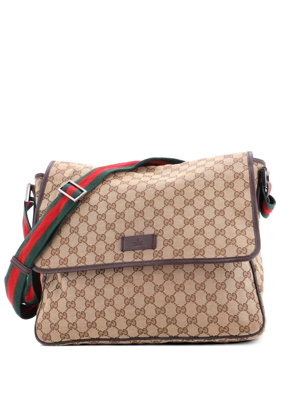 Gucci Pre-Owned Web Strap Flap Messenger GG Canvas Medium crossbody bag - Marrone