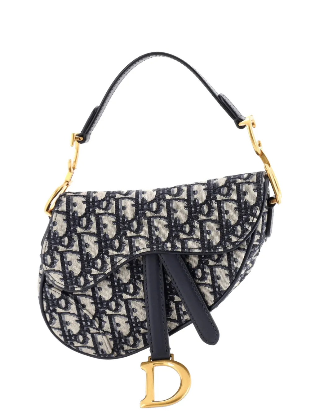 Pre-owned Dior Saddle Handbag Oblique Canvas Mini Shoulder Bag In Blue