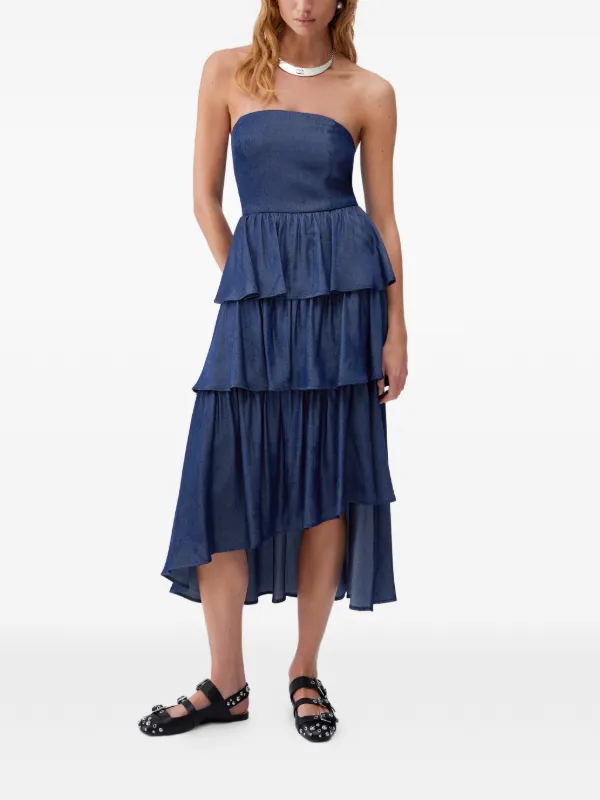 liu jo bow embellished asymmetric dress LIU JO Asymmetrical Midi Dress | Blue