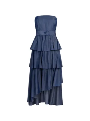 alc renzo dress blue A.L.C. Women's Renzo II Satin Pleated Dress in Riviera, Size 14