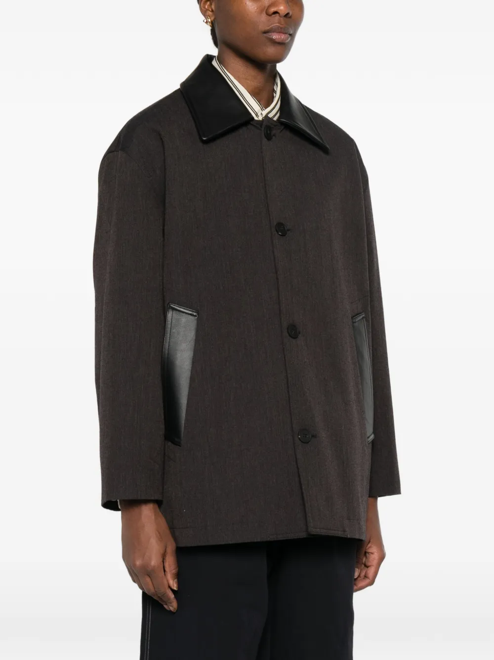  Studio Nicholson Cappotto Con Colletto In Pelle - Marrone 