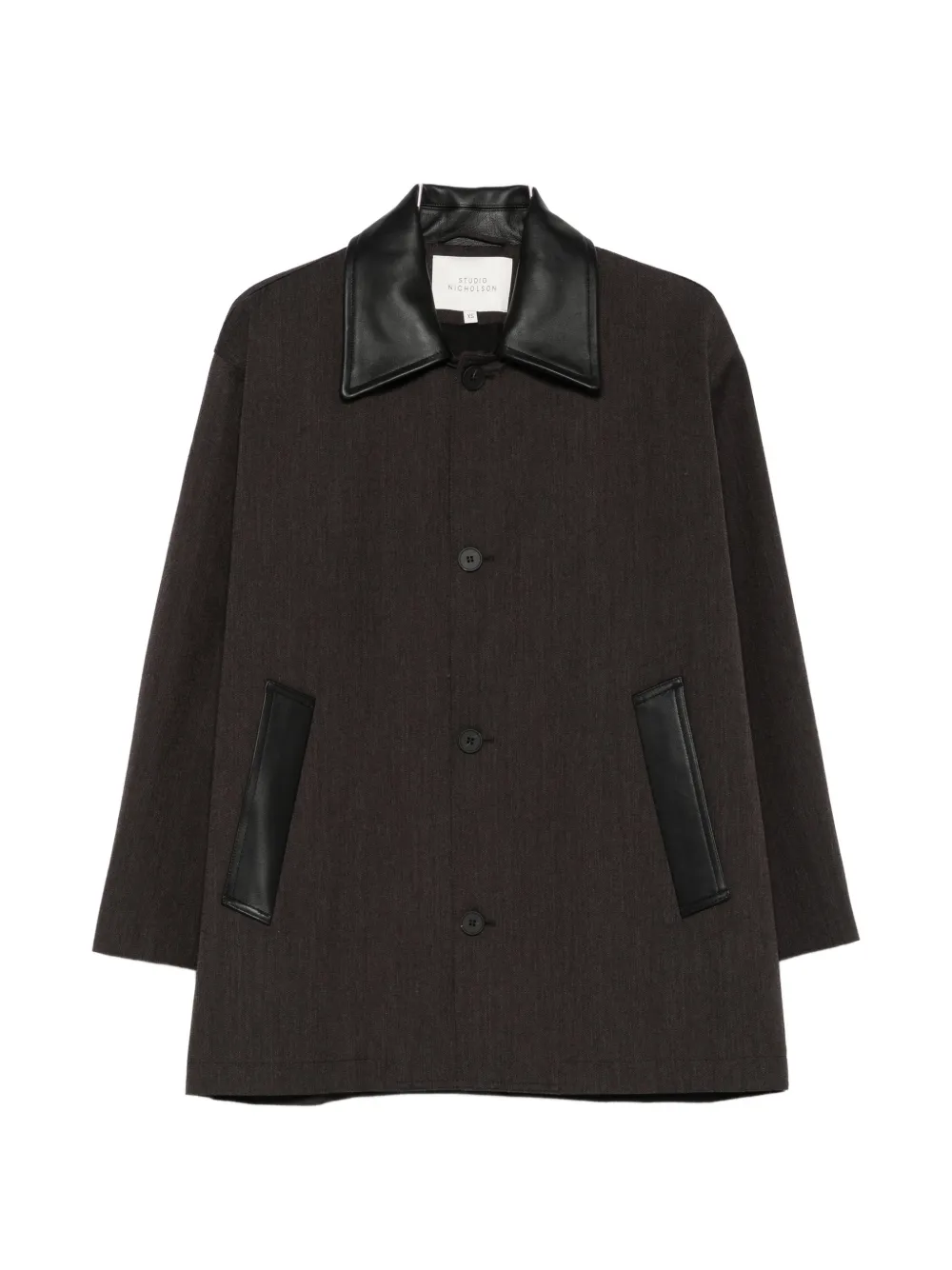 Studio Nicholson Leather-collar Coat In Brown