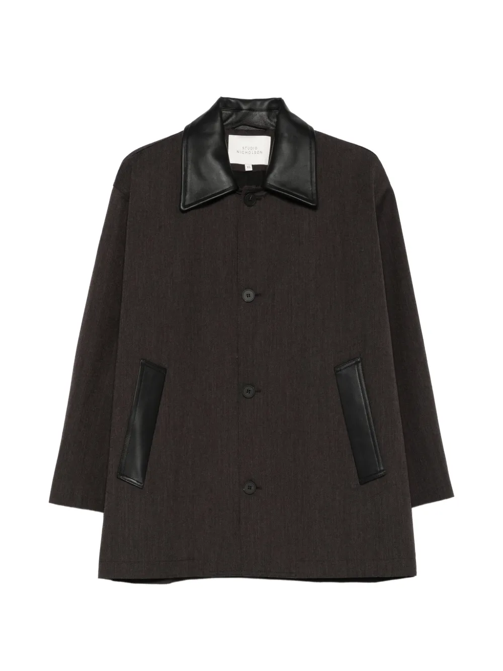 Studio Nicholson leather-collar coat - Brown