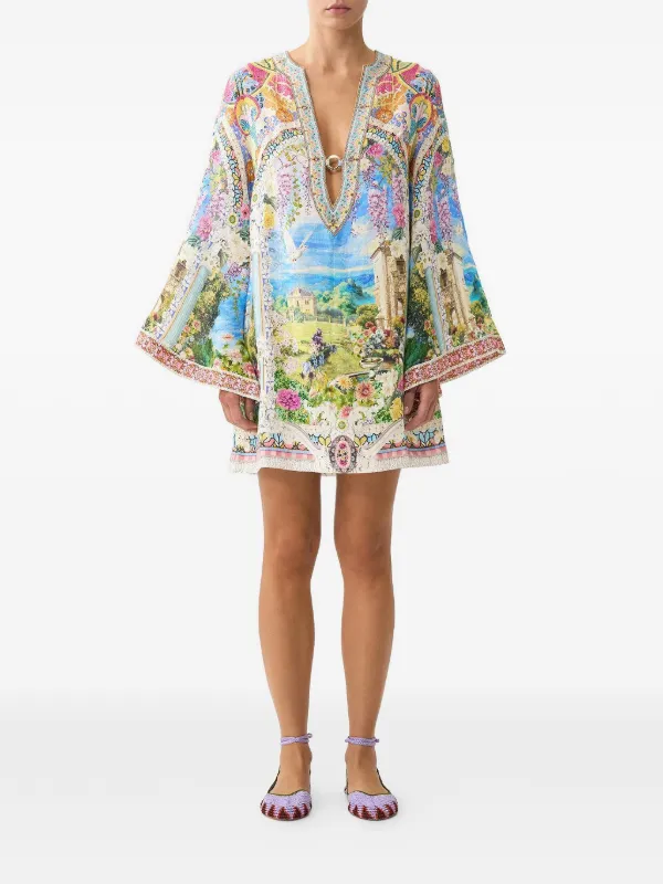 camilla v neck short dress SHORT V NECK EMBROIDERED DRESS PATCHWORK PANORAMA