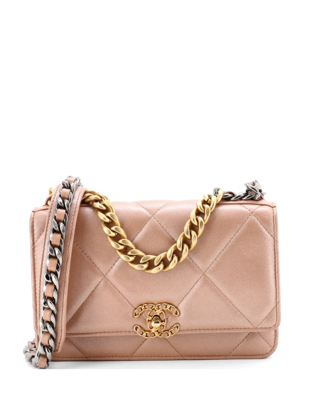CHANEL Pre-Owned 19 Wallet on Chain Quilted Iridescent Calfskin crossbody bag - Toni neutri