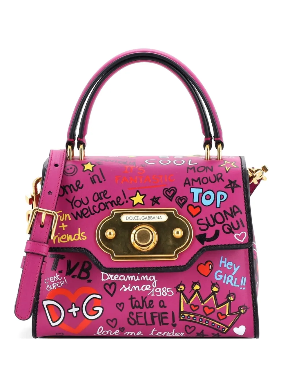 Dolce & Gabbana Pre-Owned Welcome Top Handle Bag Printed Leather Mini satchel - Viola