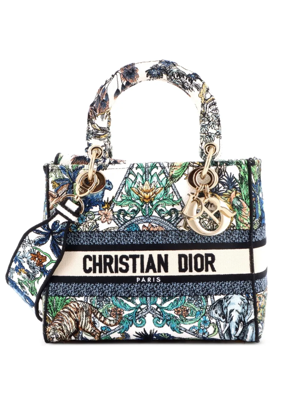 Lady D-Lite Bag Embroidered Canvas Medium Satchel