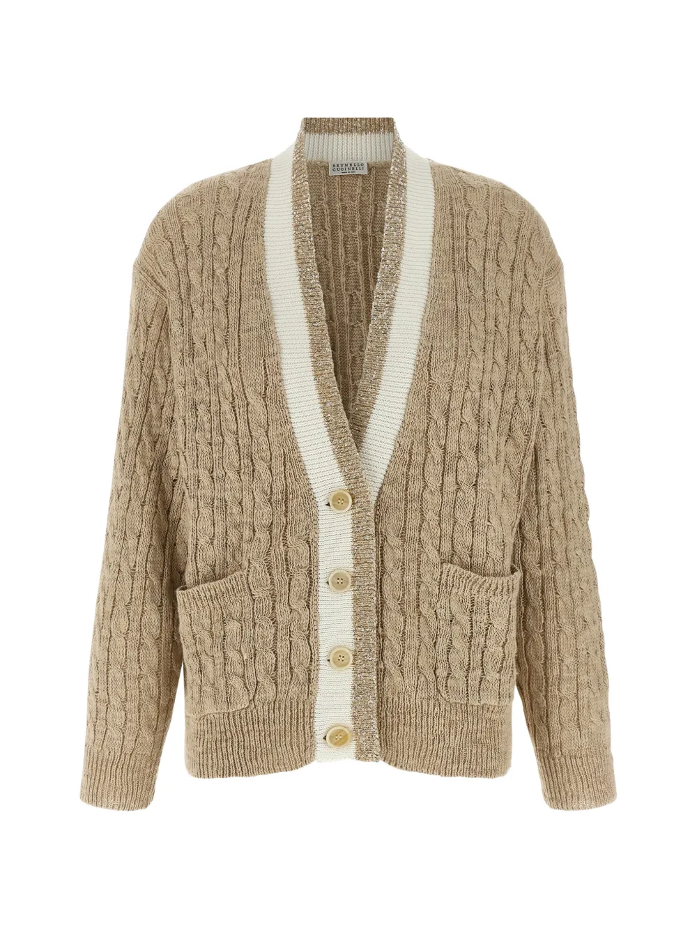 Brunello Cucinelli braided V-neck cardigan - Nude