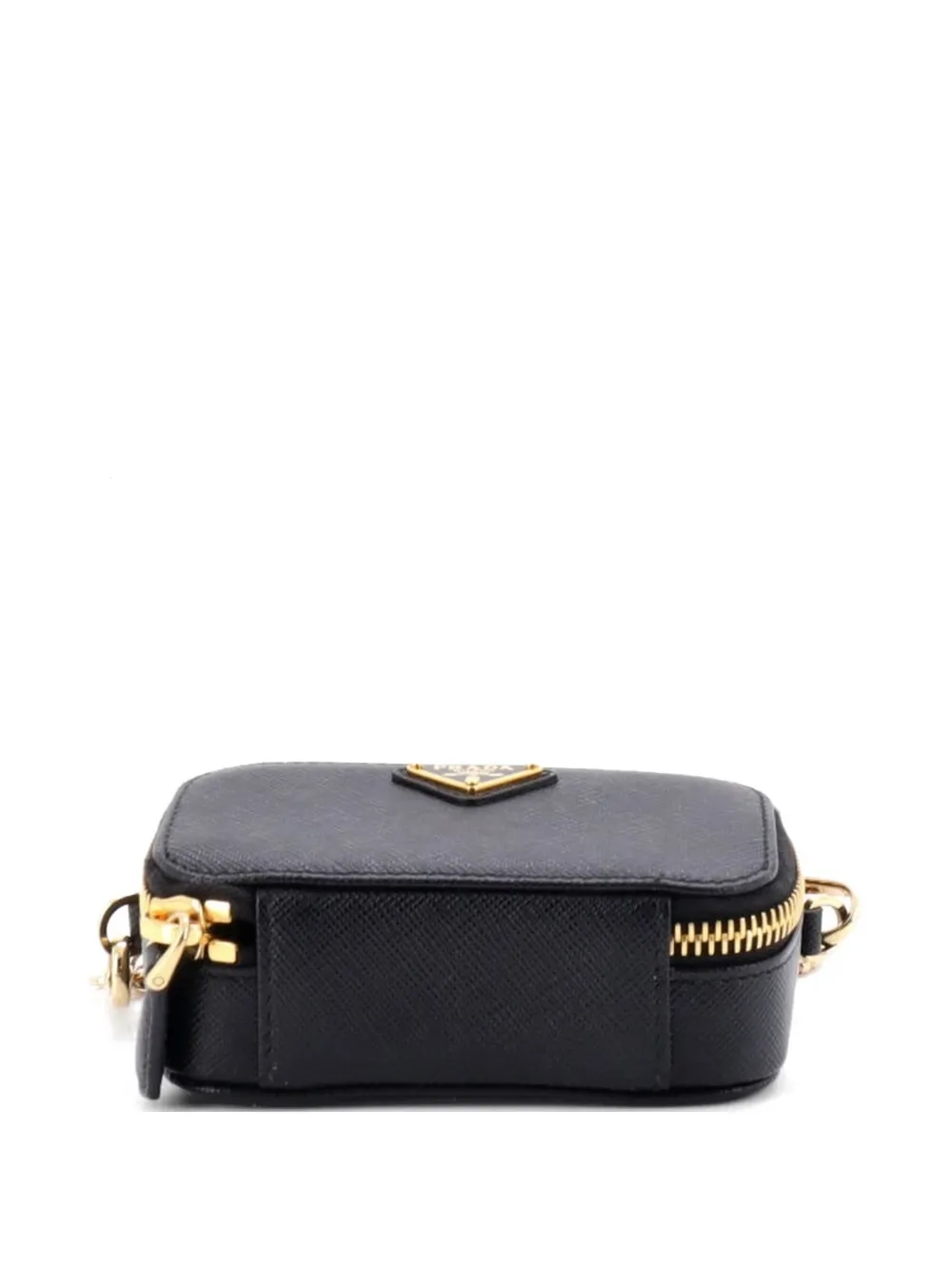 Triangle Logo Top Handle Pouch Saffiano Leather Mini Crossbody Bag
