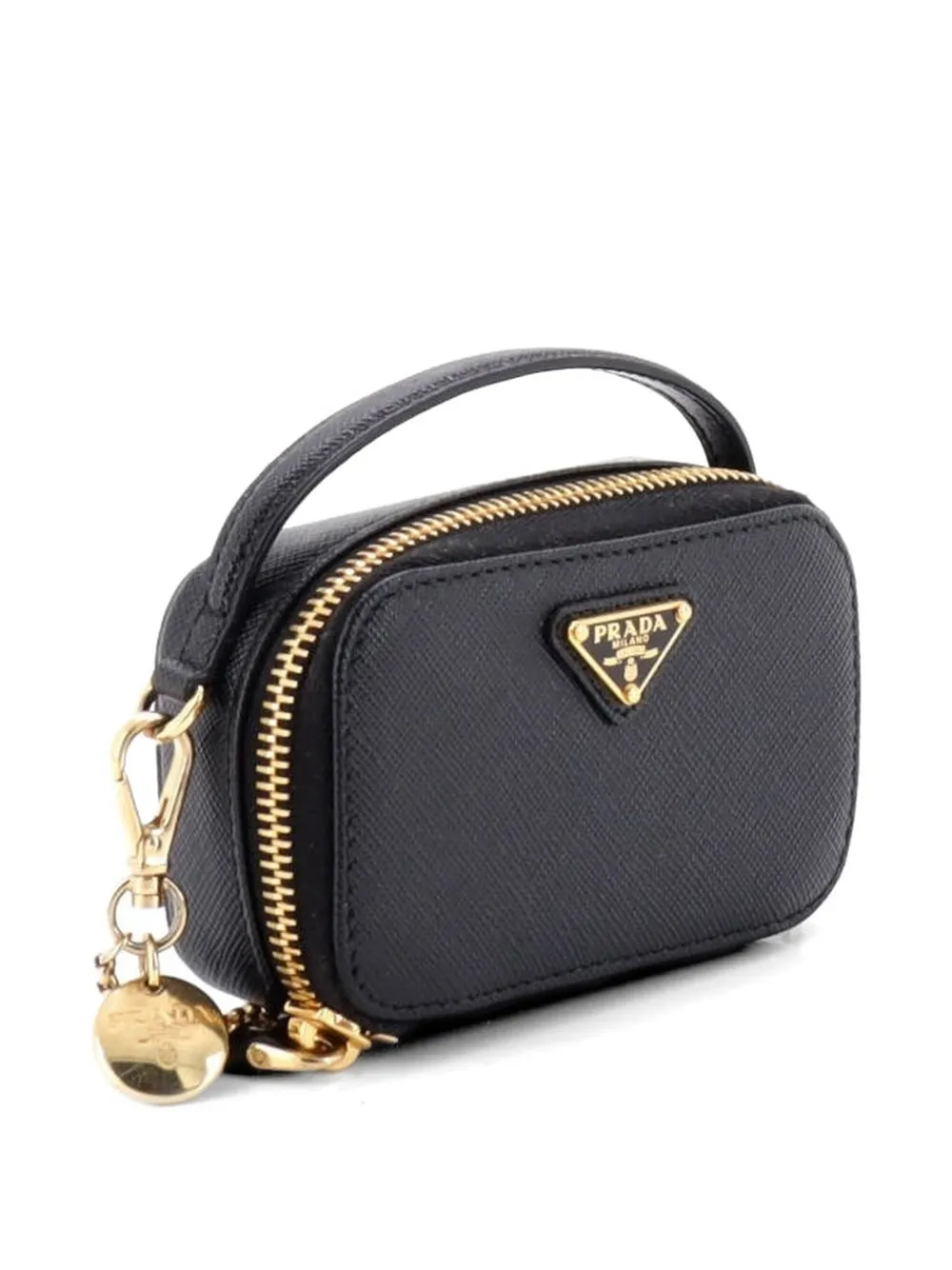 Triangle Logo Top Handle Pouch Saffiano Leather Mini Crossbody Bag