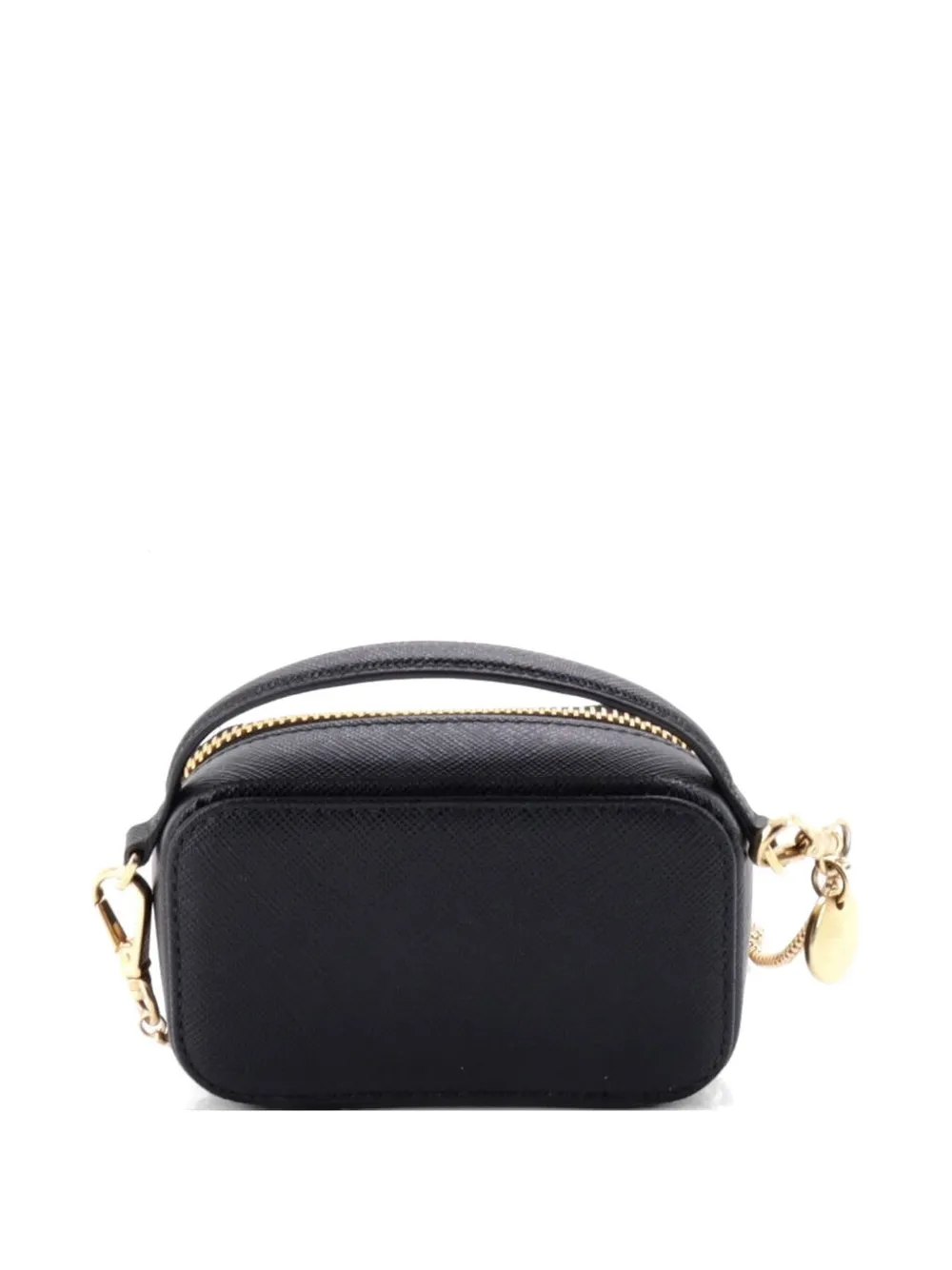 Triangle Logo Top Handle Pouch Saffiano Leather Mini Crossbody Bag