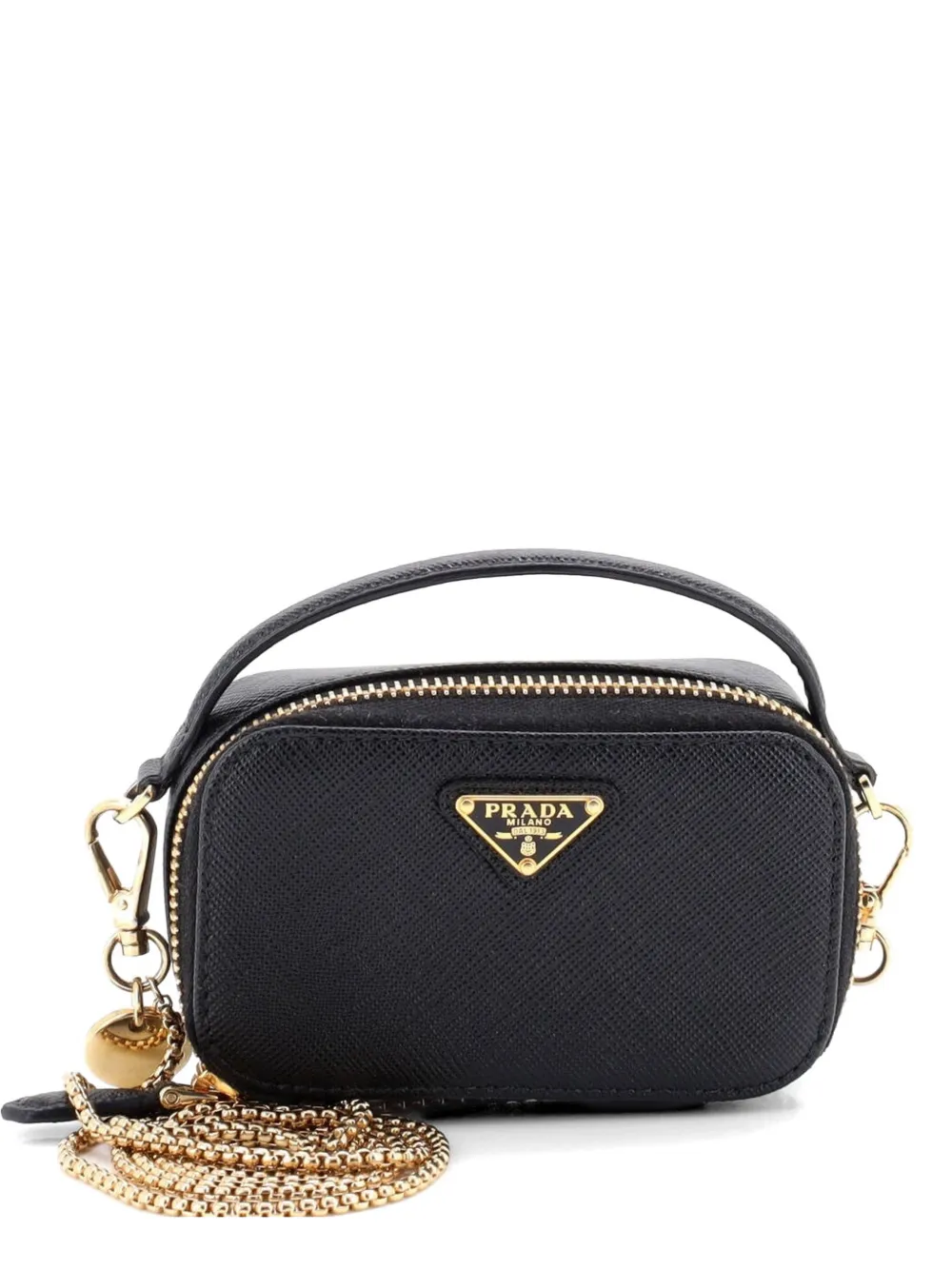 Prada Pre-Owned Triangle Logo Top Handle Pouch Saffiano Leather Mini crossbody bag - Nero