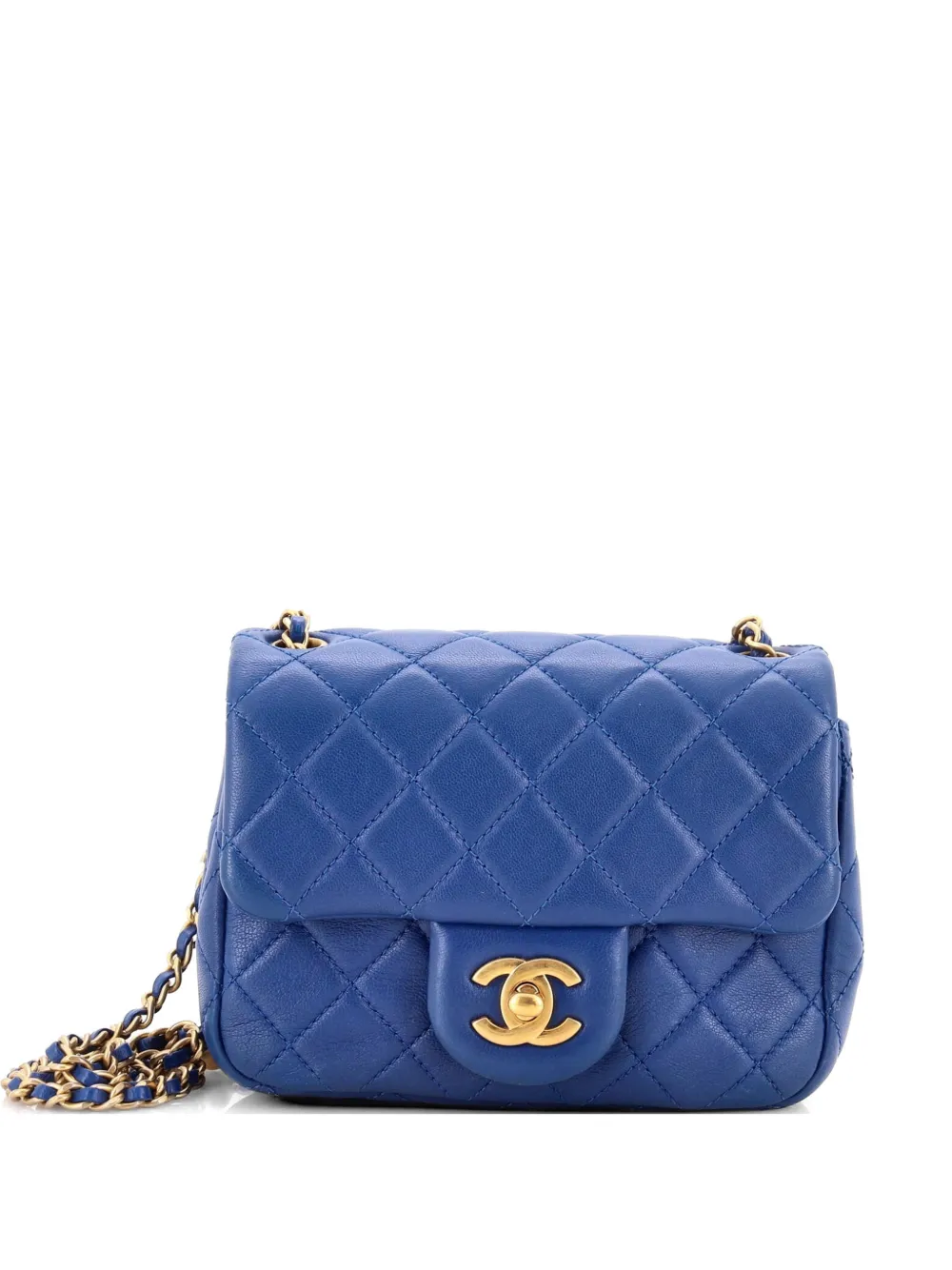 CHANEL Pre-Owned Pearl Crush Square Flap Bag Quilted Lambskin Mini crossbody bag - Blu