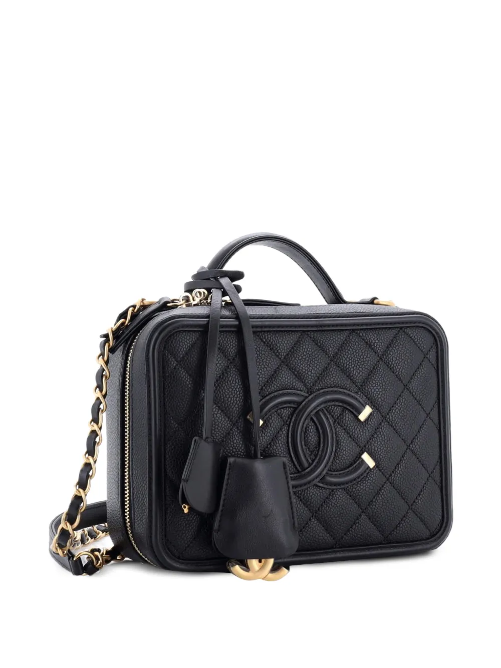 Filigree Vanity Case Quilted Caviar Medium Satchel