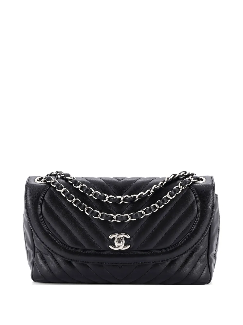 CHANEL Pre-Owned Round CC Chain Flap Bag Chevron Lambskin Medium shoulder bag - Nero