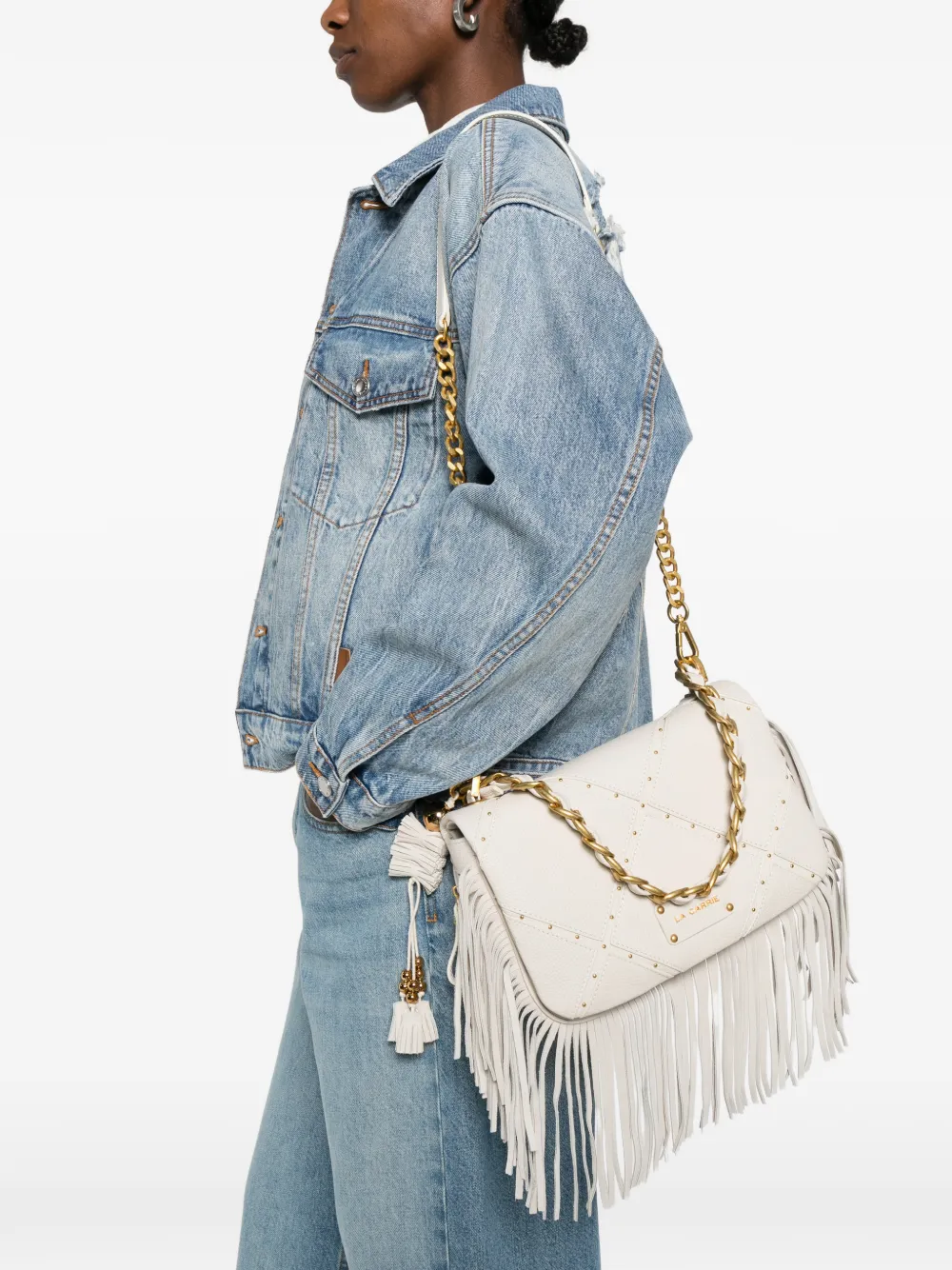  La Carrie Medium Isabel Fringed Leather Shoulder Bag - Neutrals 