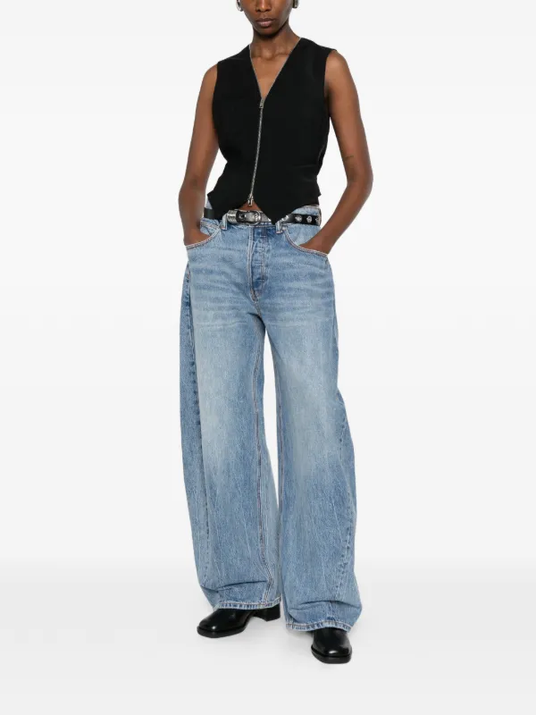 Alexander Wang Distressed Logo Blow Up Jeans | Blue | FARFETCH