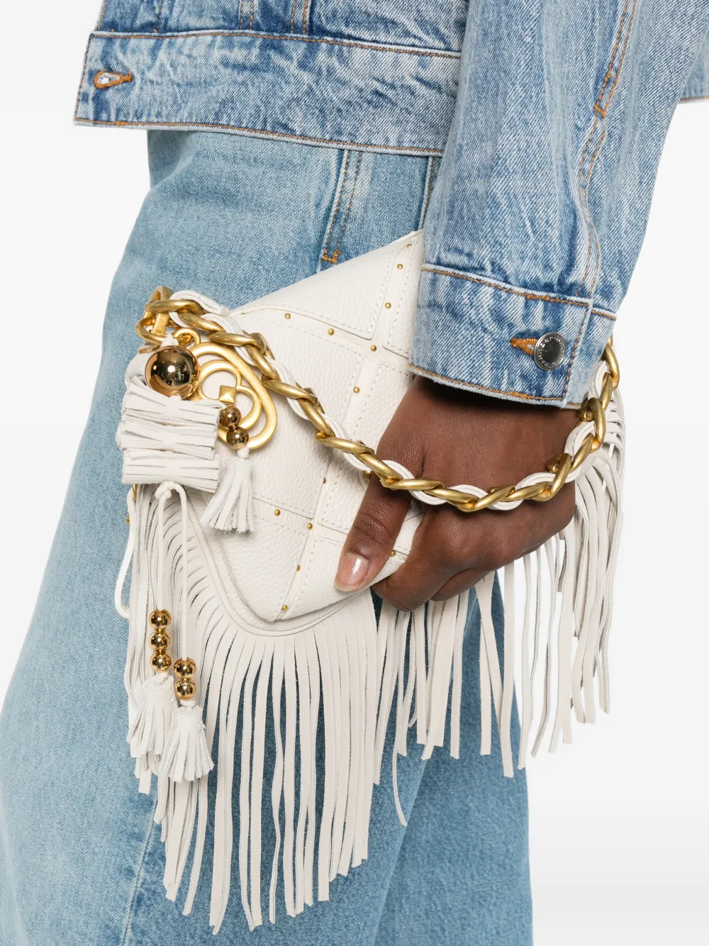  La Carrie Small Isabel Fringed Shoulder Bag - Neutrals 