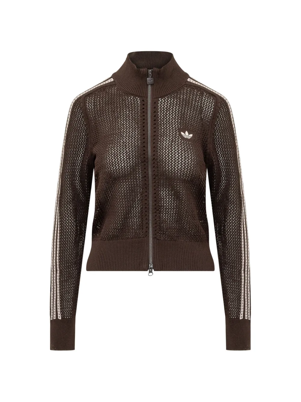 adidas crochet-knit 3-stripes cardigan - Marrone