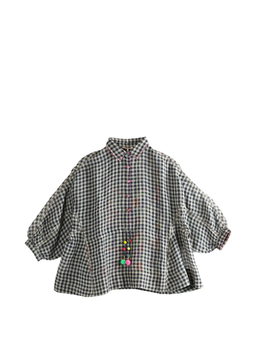 Pero checked pompom shirt - Blu
