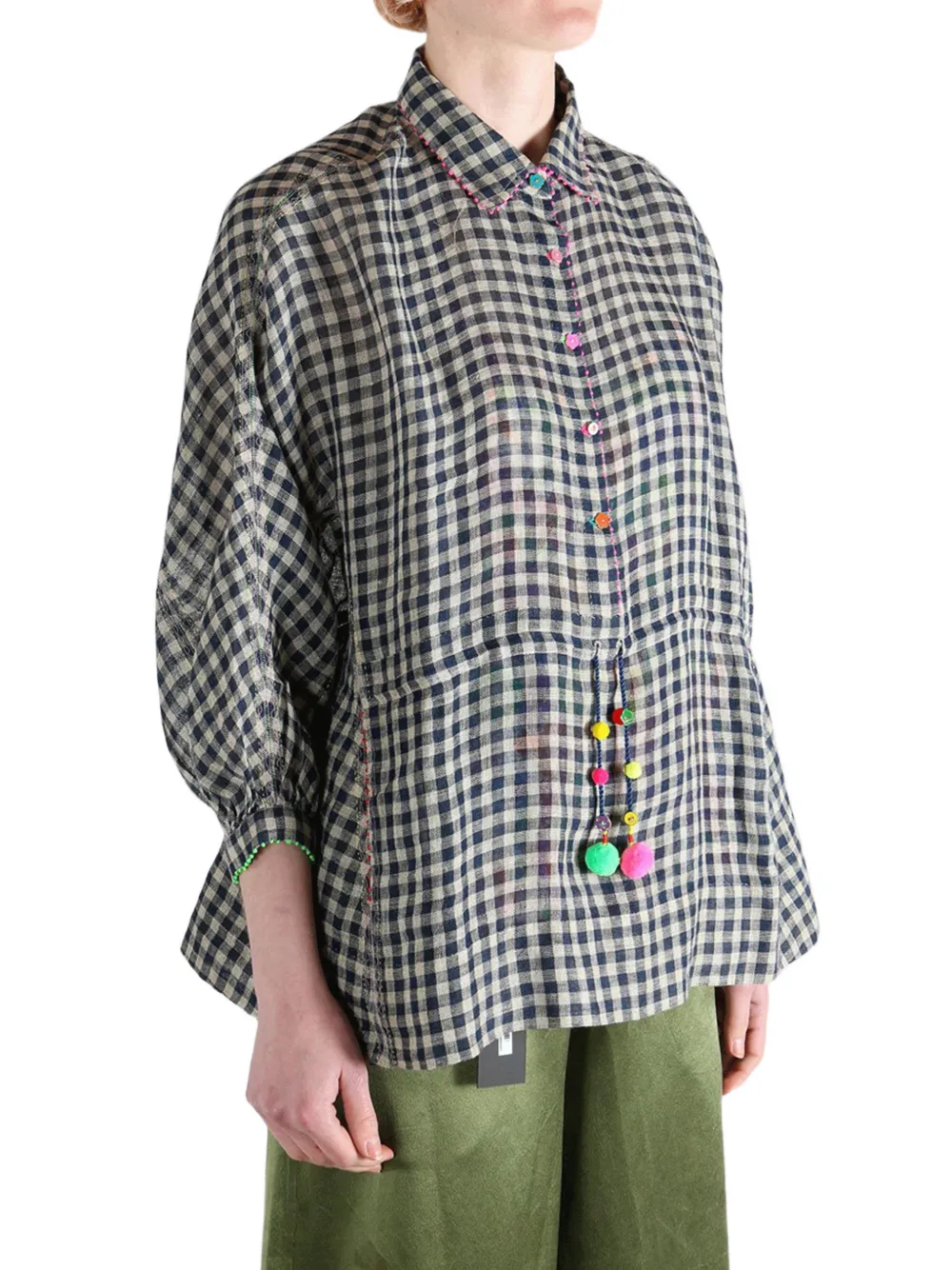  Pero Checked Pompom Shirt - Blue 