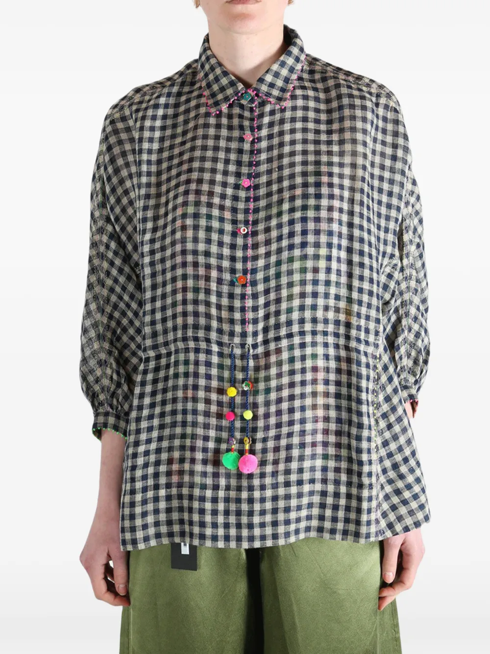  Pero Checked Pompom Shirt - Blue 