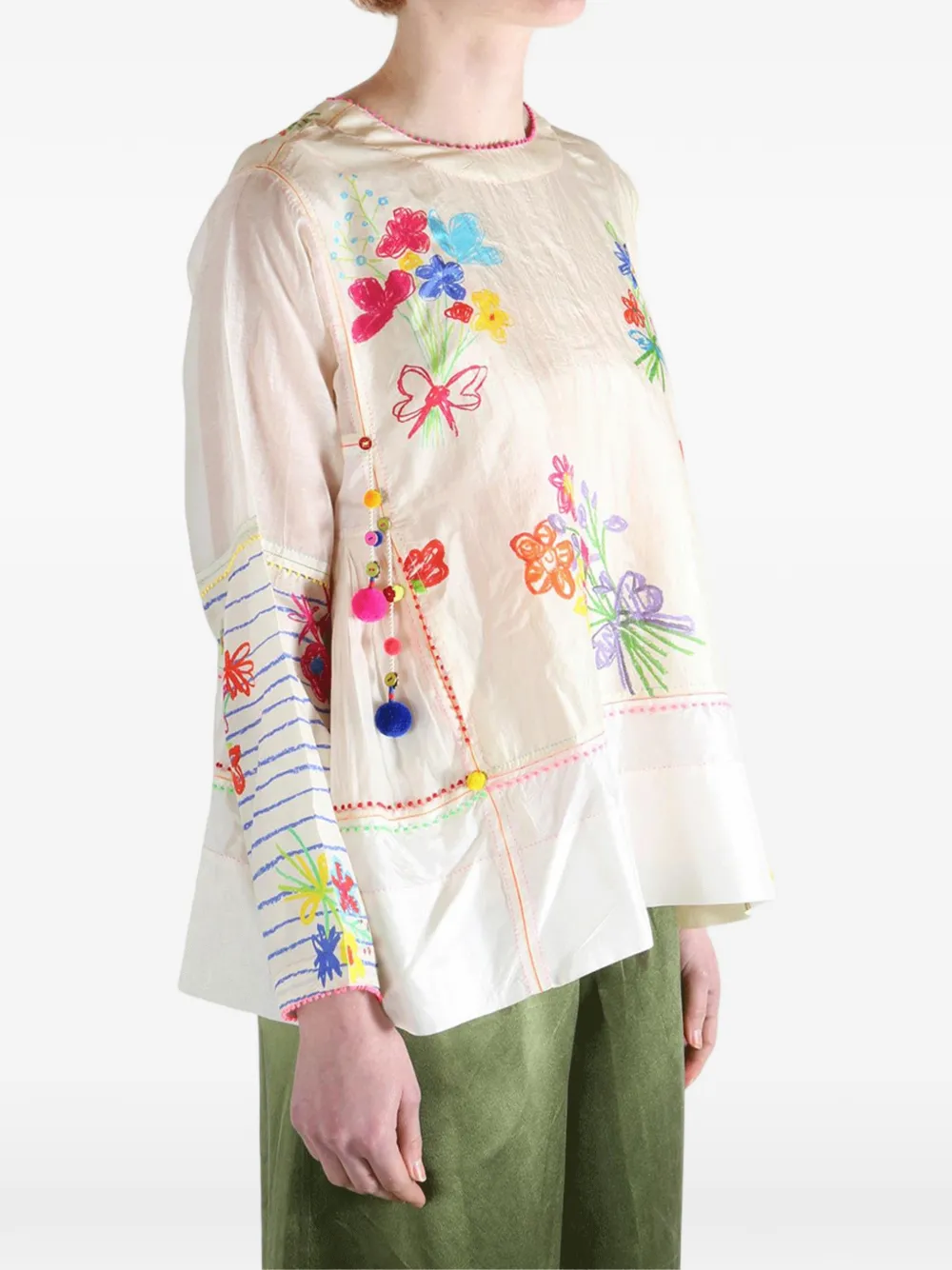  Pero Floral-print Embroidered Blouse - Neutrals 