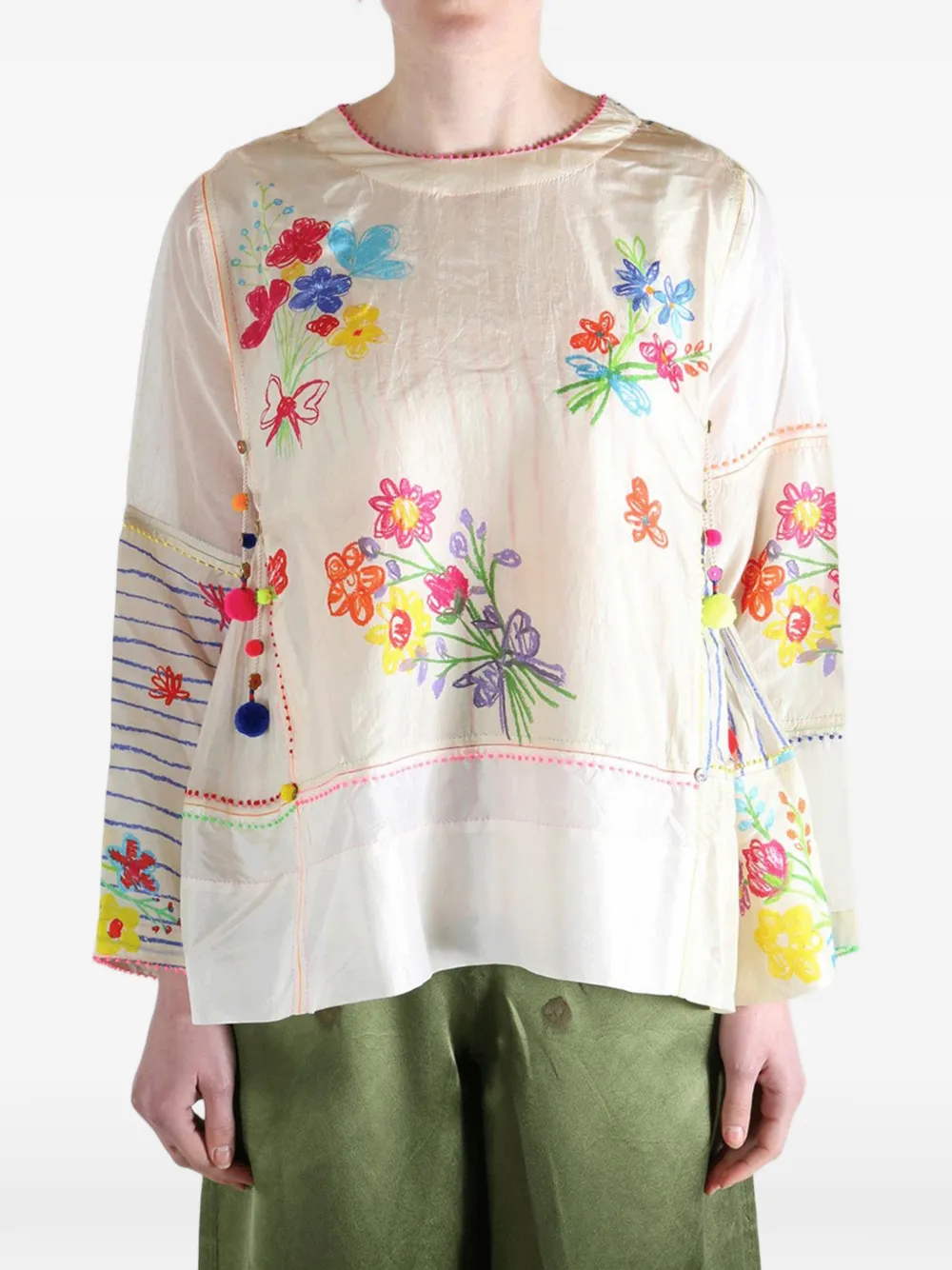  Pero Floral-print Embroidered Blouse - Neutrals 
