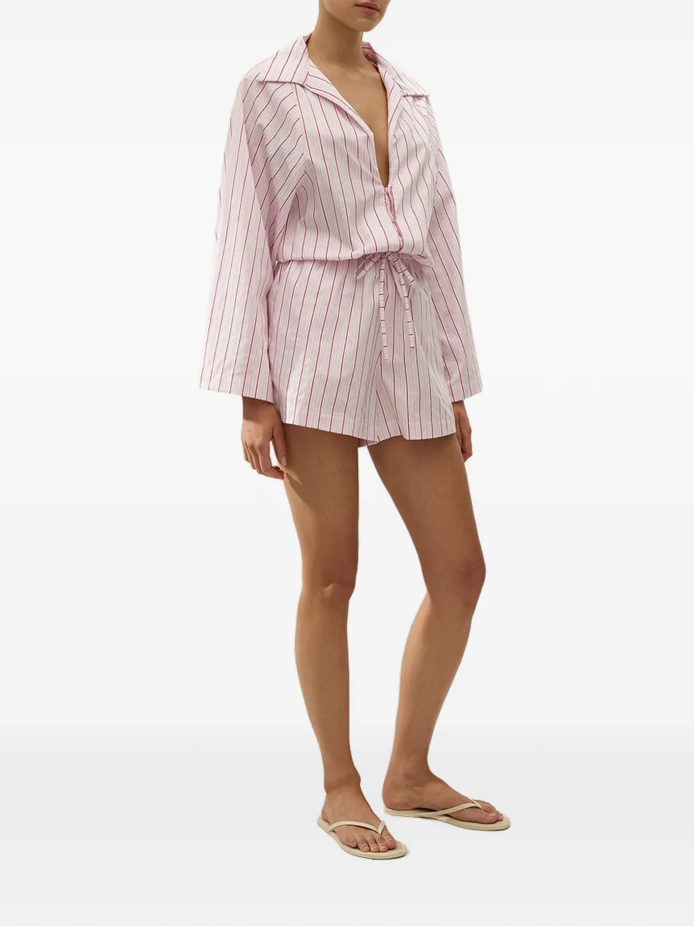 Faithfull Aksel gestreepte playsuit met gestrikte taille Roze