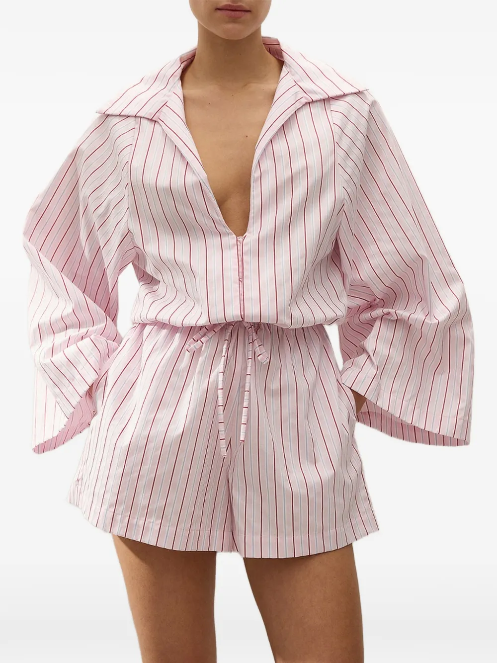 Faithfull Aksel gestreepte playsuit met gestrikte taille Roze
