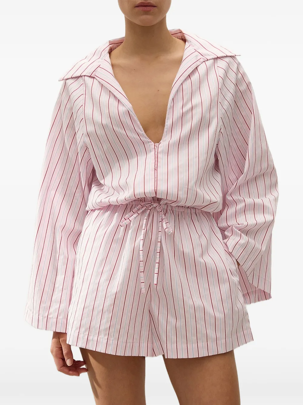 Faithfull Aksel gestreepte playsuit met gestrikte taille Roze