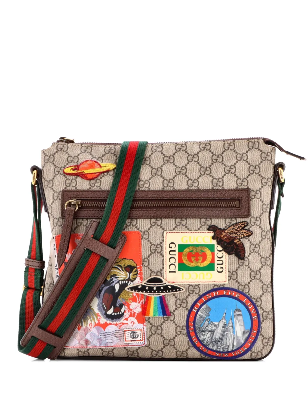 Gucci Pre-Owned Courrier Zip Messenger GG Coated Canvas with Applique Medium crossbody bag - Marrone