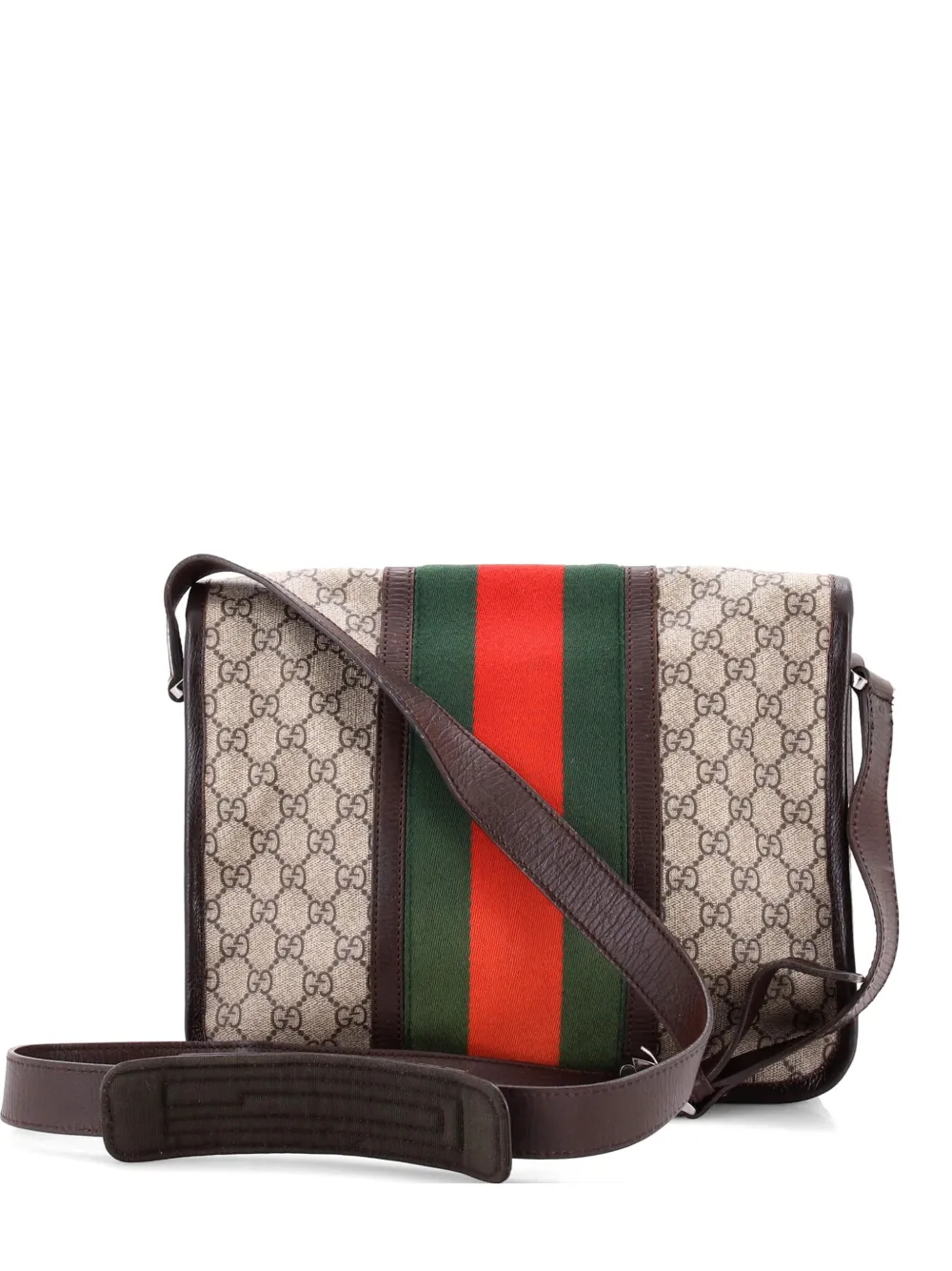 Gucci Pre-Owned Web Flap Messenger Bag GG Coated Canvas Medium crossbody bag - Marrone