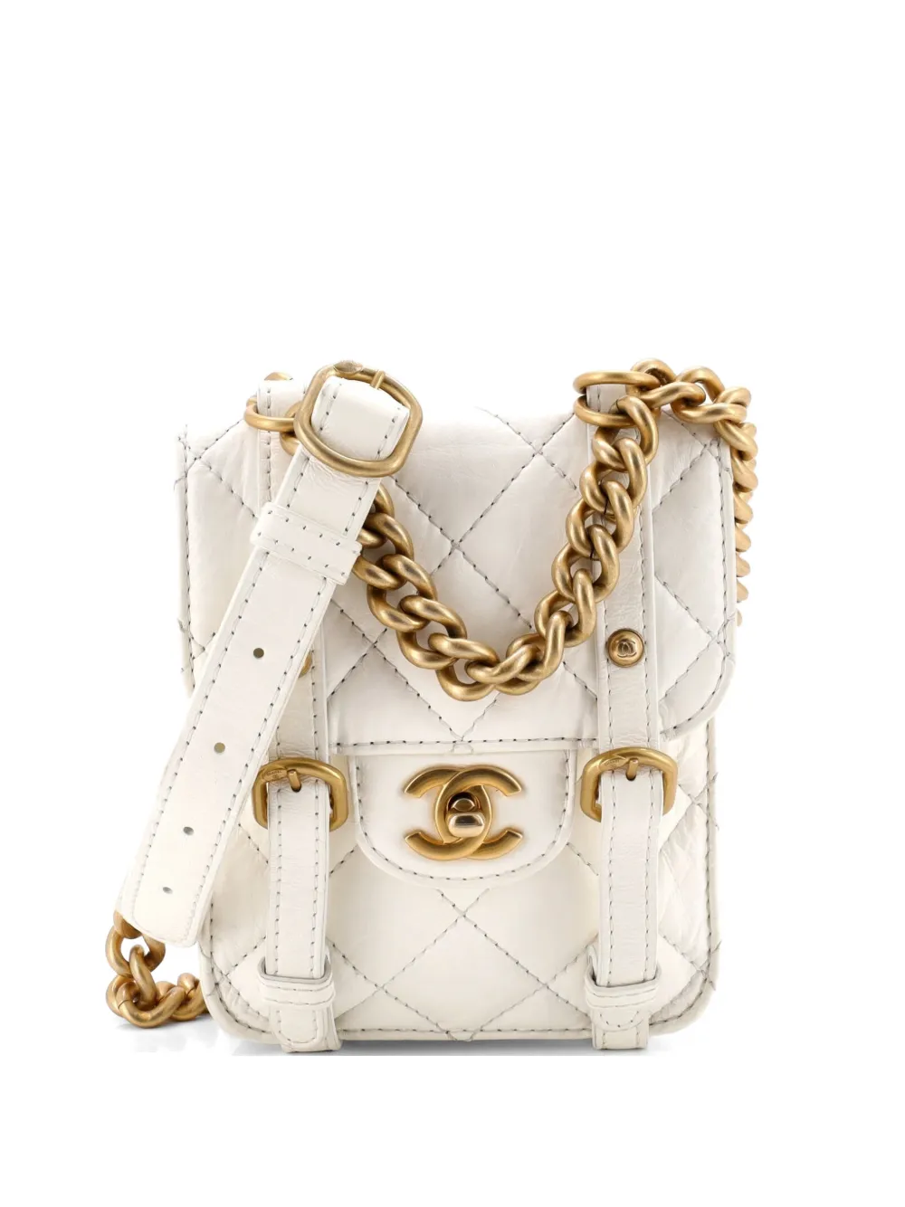 CHANEL Pre-Owned City School Flap Messenger Bag Quilted Aged Calfskin Mini crossbody bag - Bianco