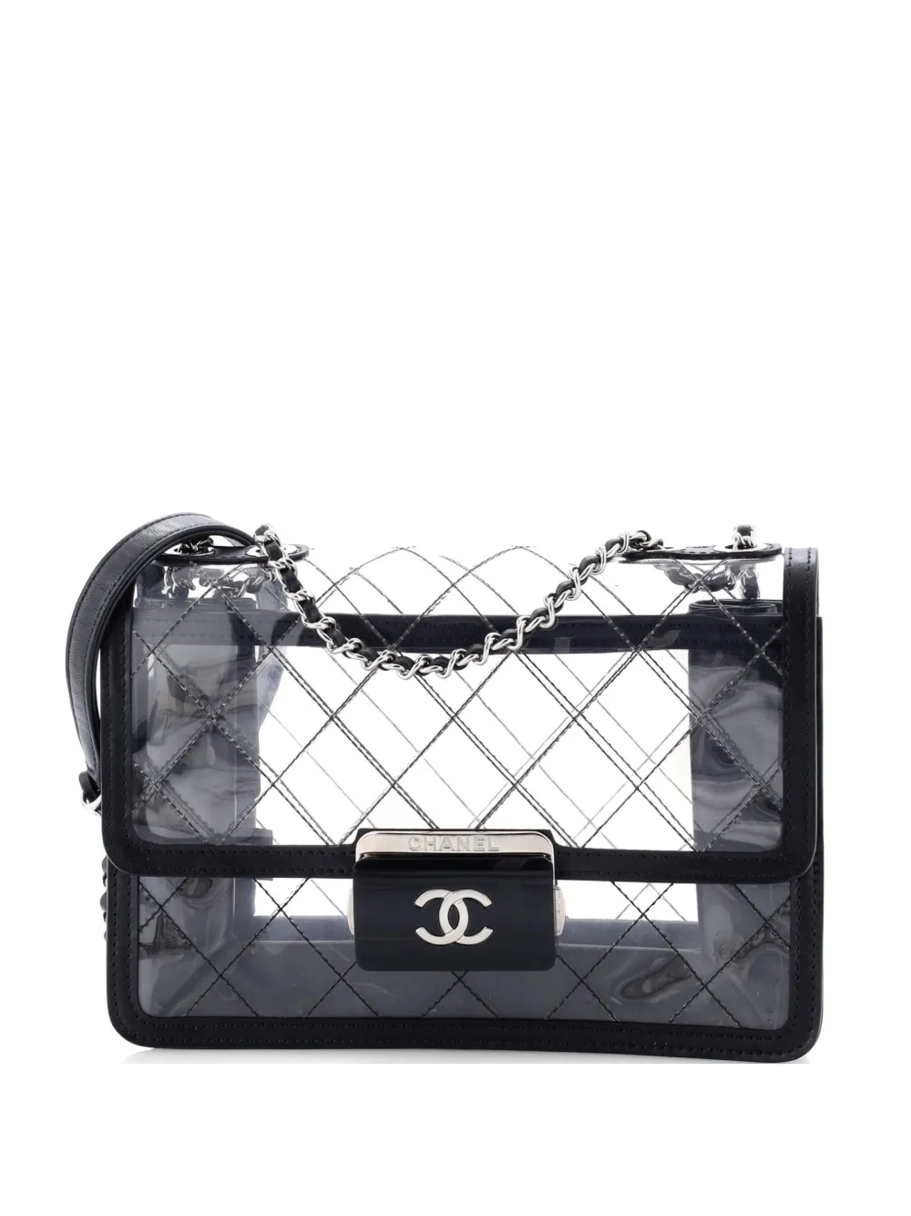 CHANEL Pre-Owned Beauty Lock Flap Bag Quilted PVC With Lambskin Large shoulder bag - Nero