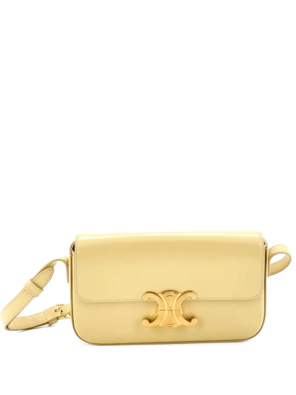 Pre-owned Celine Triomphe East-west Smooth Calfskin Shoulder Bag In Yellow