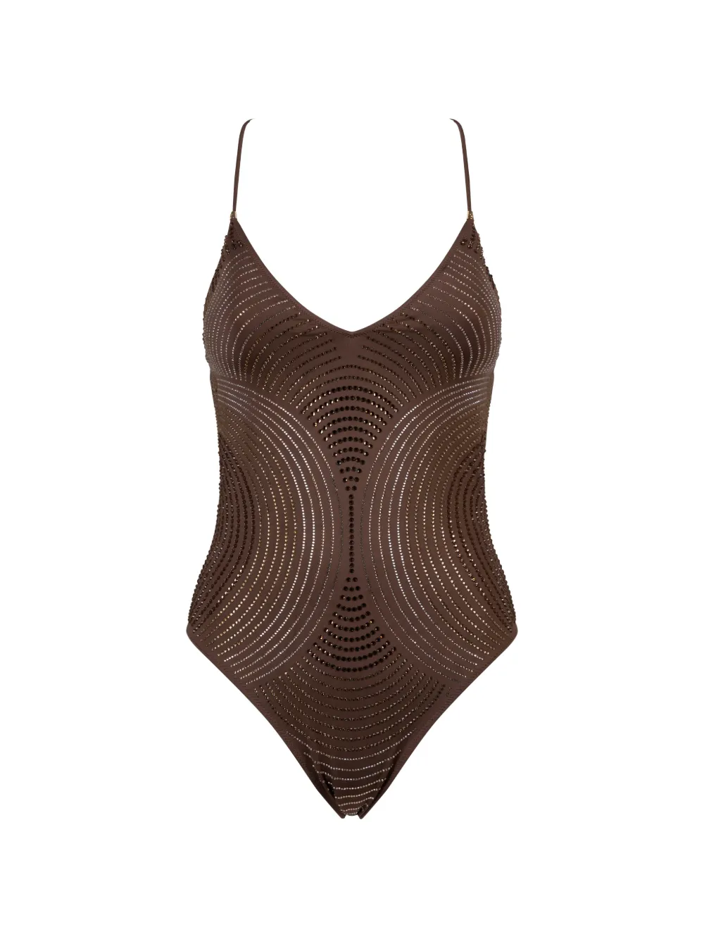 Pin Up Stars embellished v-neck swimsuit - Marrone