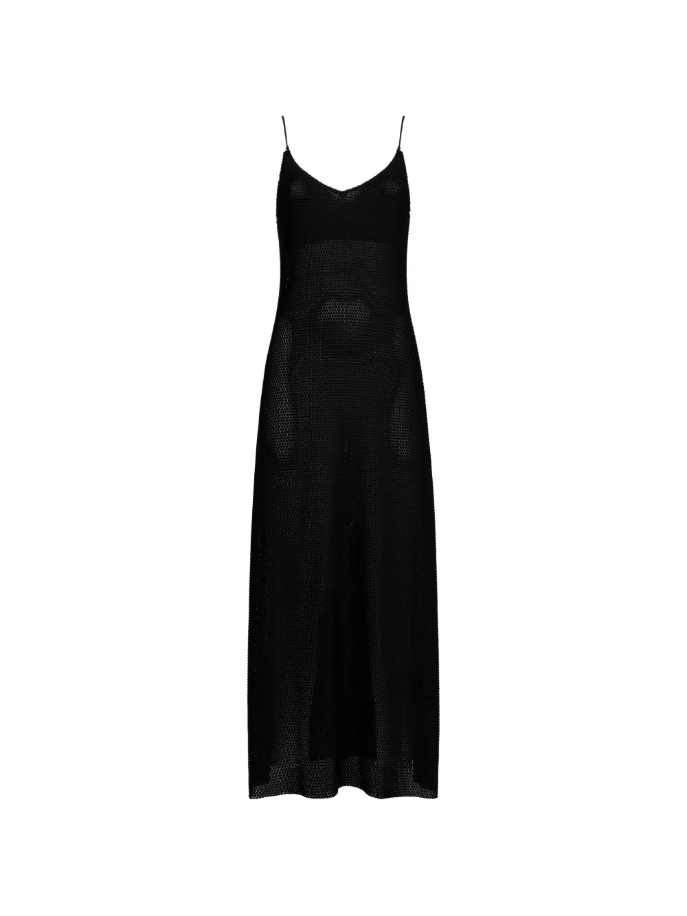 Pin Up Stars Long Crochet knit spaghetti-strap dress - Nero