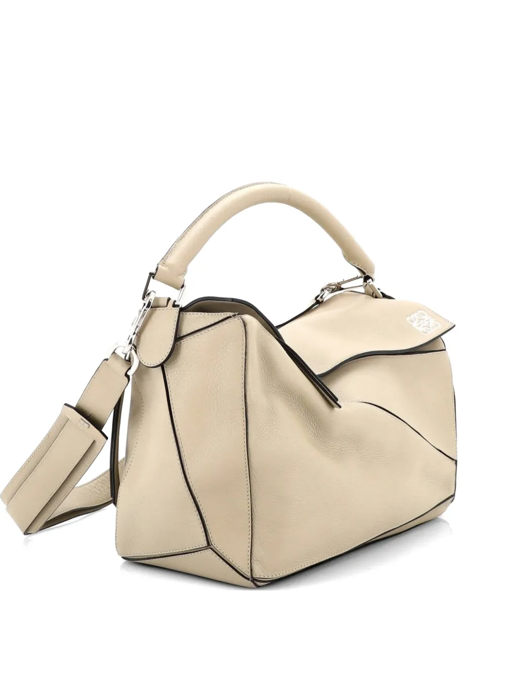 Pre-owned Loewe Puzzle Bag Leather Large Satchel In Neutral