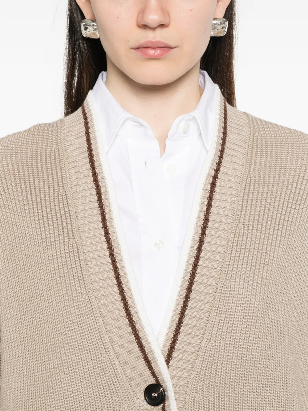 Brunello Cucinelli Vest met gestreepte afwerking en knopen Beige