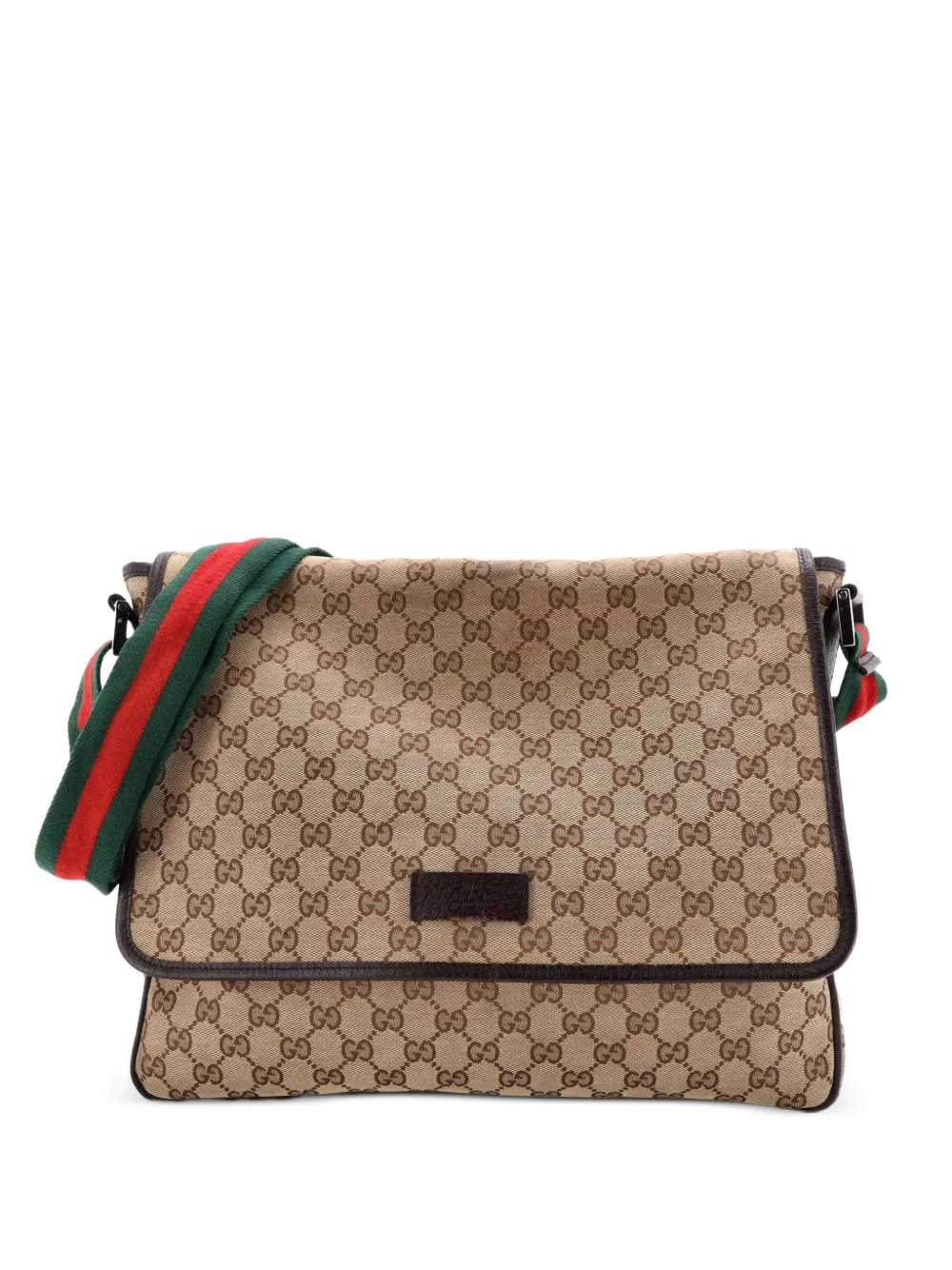 Gucci Pre-Owned Web Strap Flap Messenger GG Canvas Medium crossbody bag - Brown