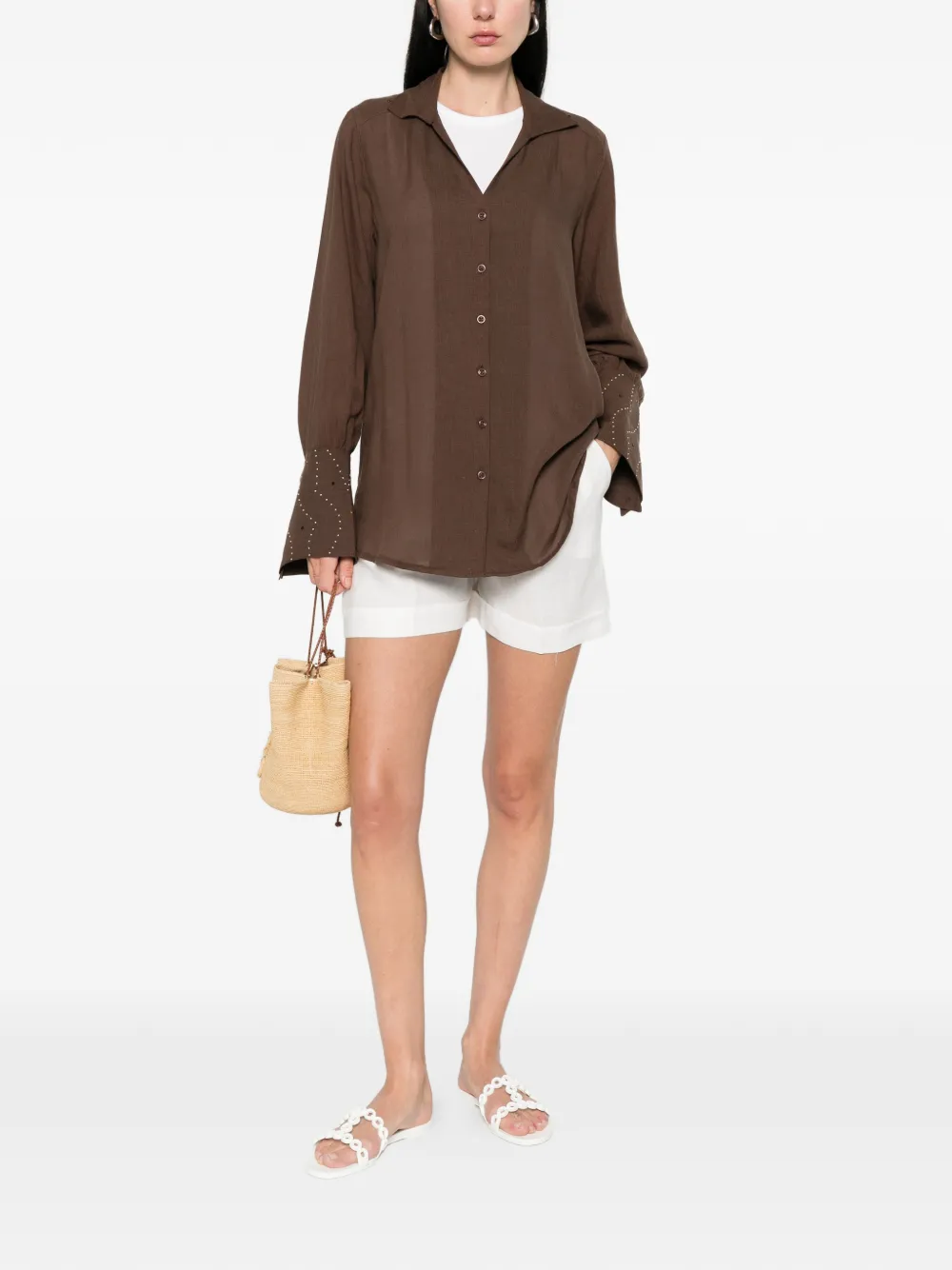  Venuja Embellished-cuff Shirt - Brown 
