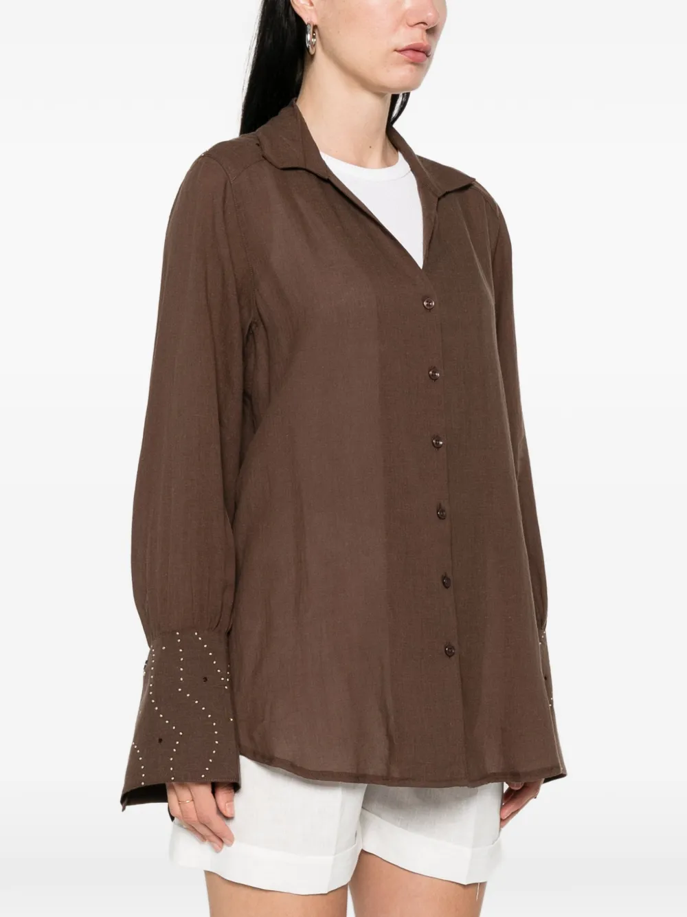  Venuja Embellished-cuff Shirt - Brown 