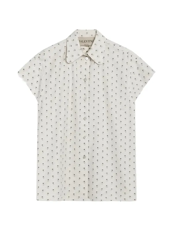 Valentino Garavani Monogram-print Short-sleeve Shirt in White